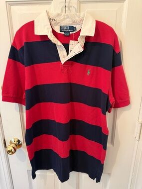 NWT Men’s vintage cotton polo/rugby shirt by Ralph Lauren short sleeved, sz L